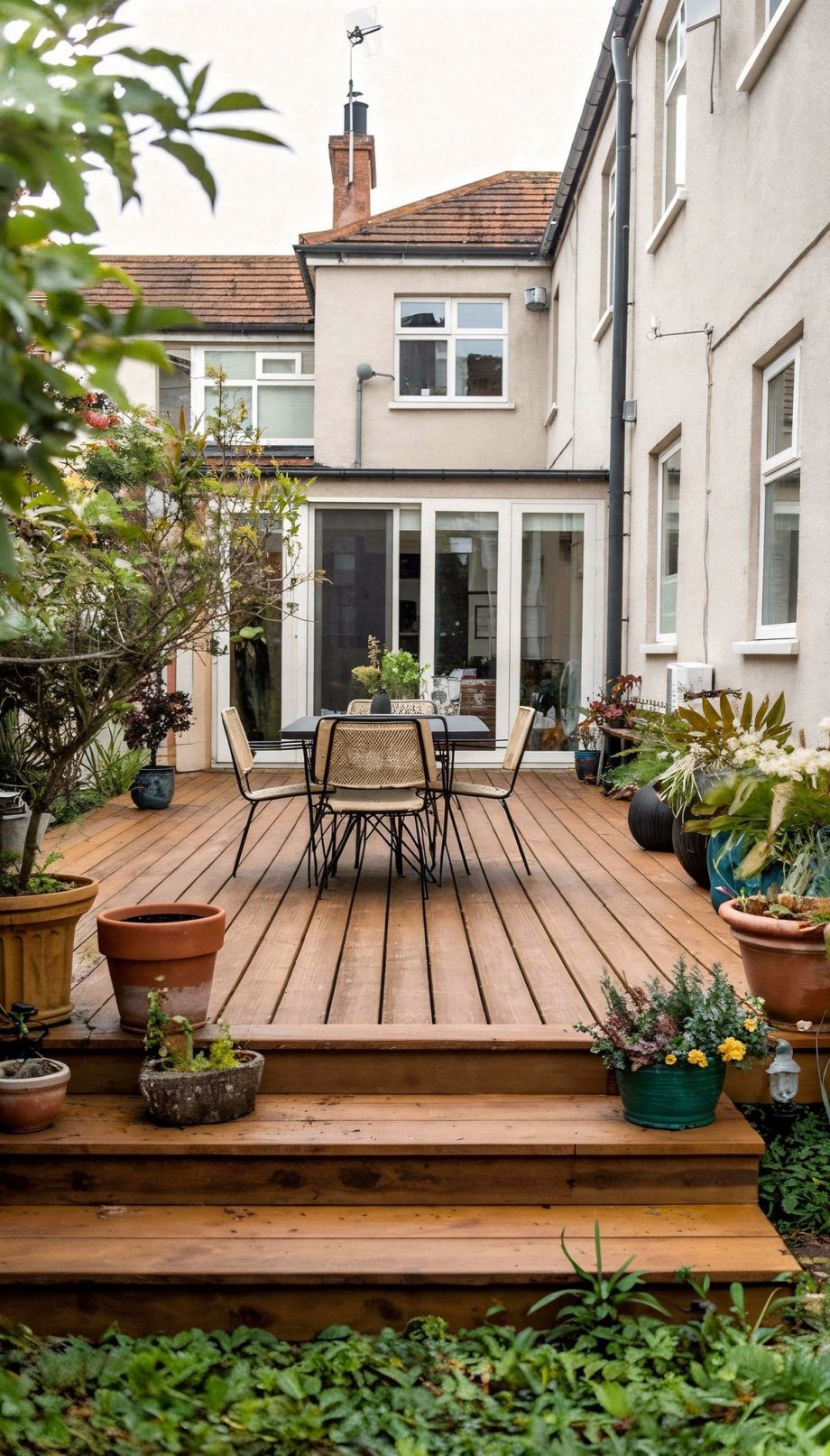 a wooden deck patio